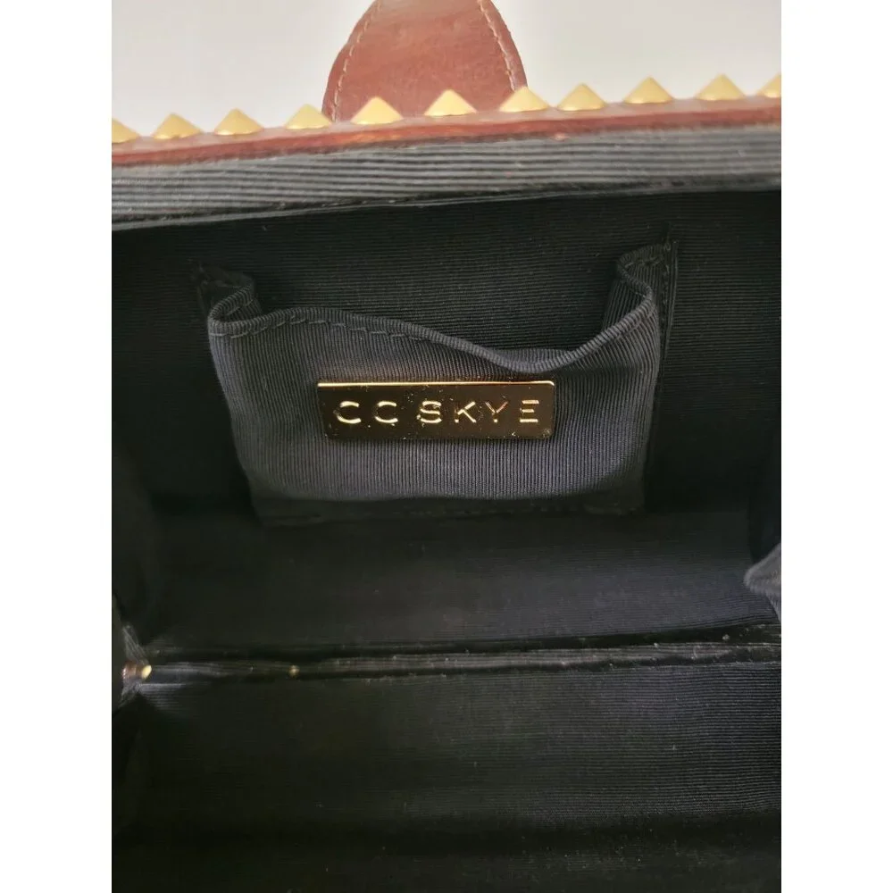 CC SKYE Brown Leather Studded Mini Handheld Clutch With Gold Buckle Detail - Picture 7 of 9